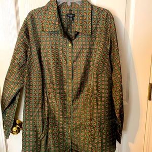 Talbots - size 14W - beautiful blouse! Pretty green w/ brown yellow pattern